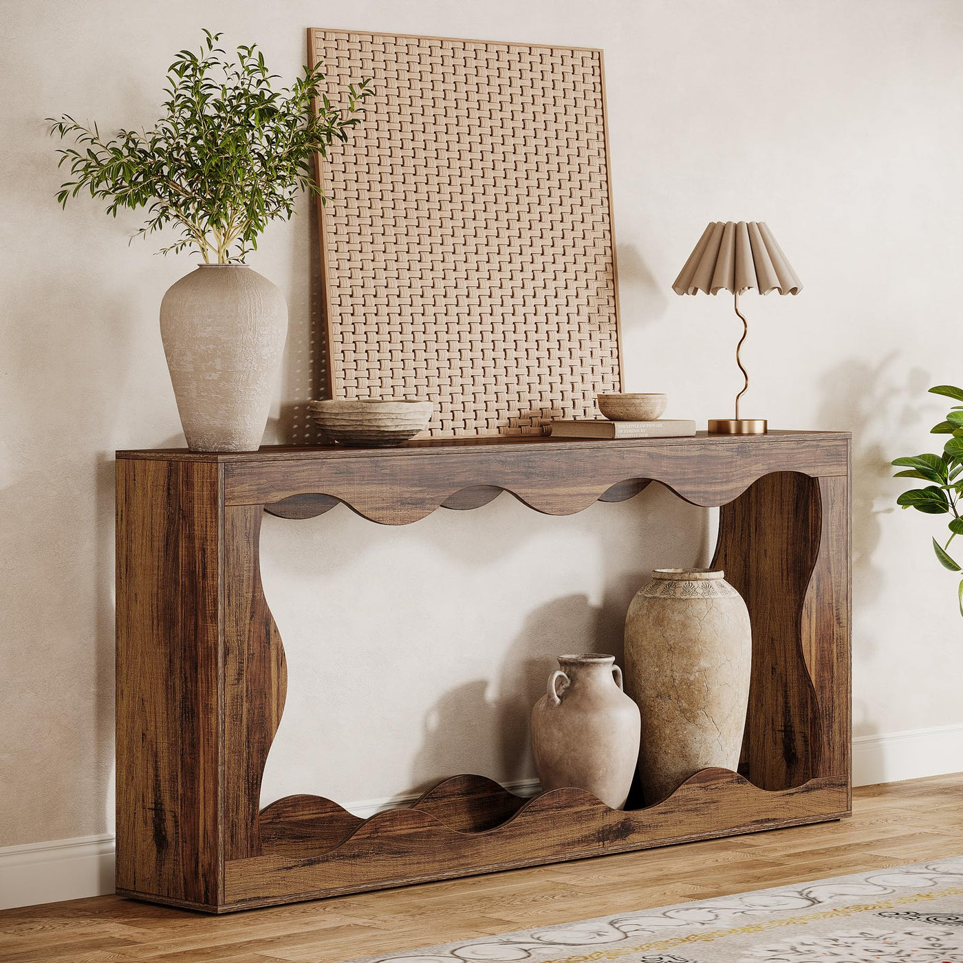 160 cm Farmhouse Console Table with Storage – Brown