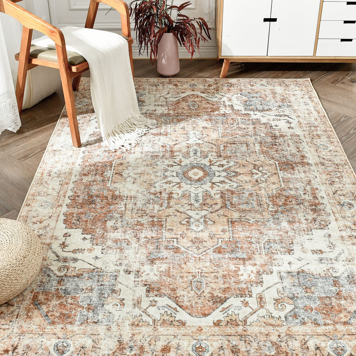 152 × 213 cm Brick-Red Persian-Style Foldable Rug