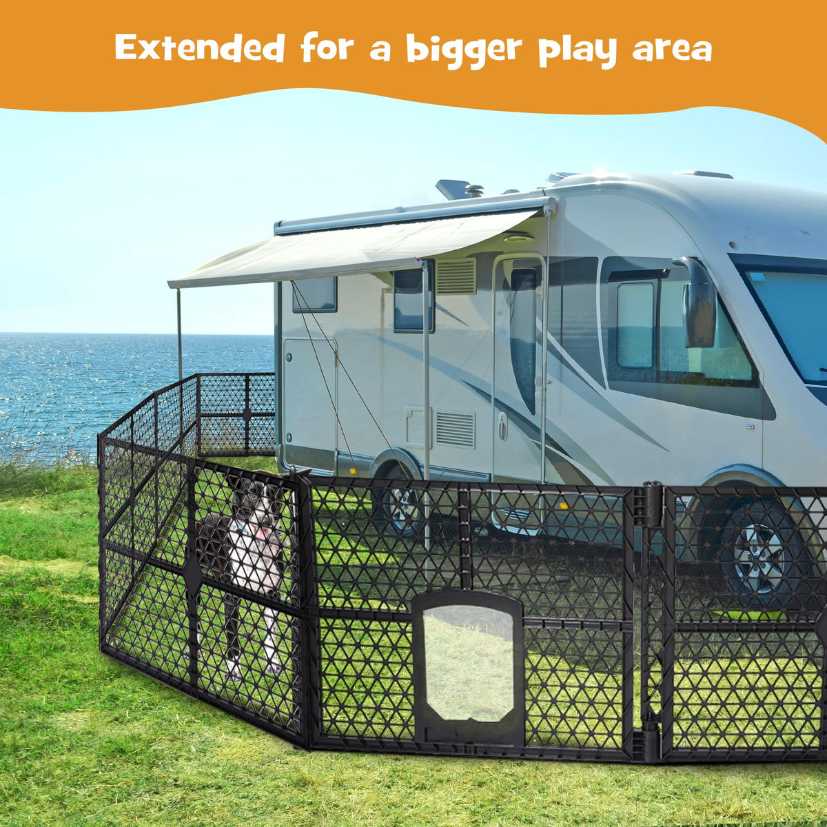 6-Panel Black Plastic Pet Playpen with Lockable Gate – 86 × 67 cm Panels