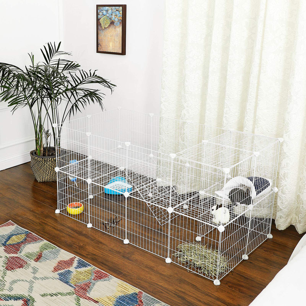 36-Panel Modular Metal Wire Small-Animal Enclosure – Two-Level Indoor Design