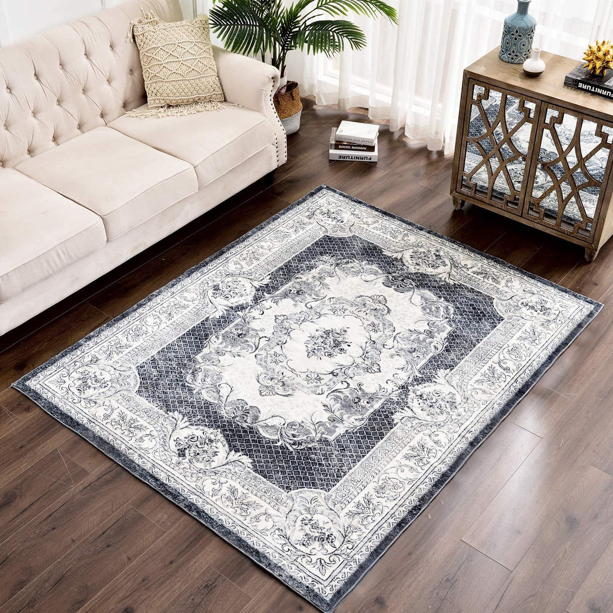 200 × 200 cm Grey & White Imitation-Cashmere Area Rug