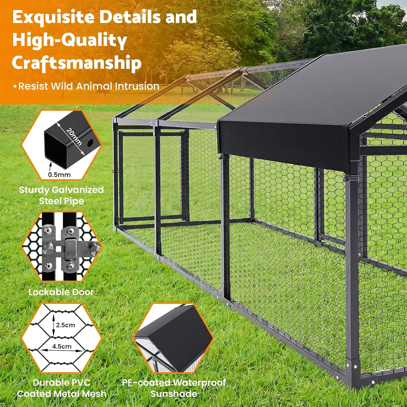 3×1×1m Metal Chicken Coop – Galvanised Outdoor Run with Waterproof Anti-UV Cover & 3 Lockable Doors