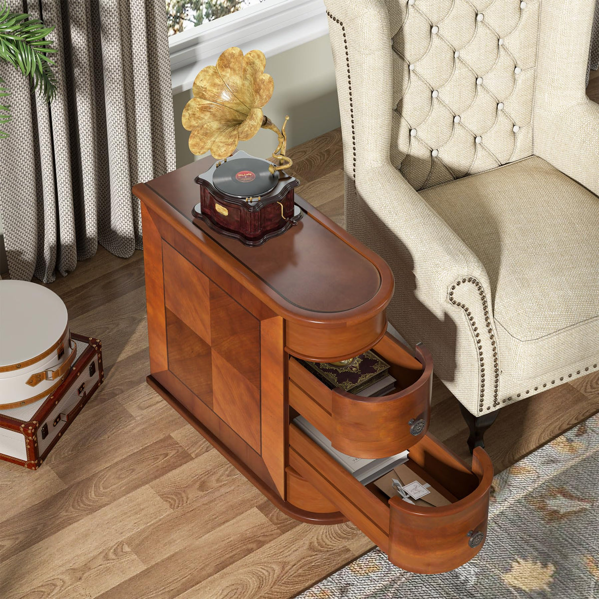 Solid-Wood 2-Drawer Narrow End Table – Walnut