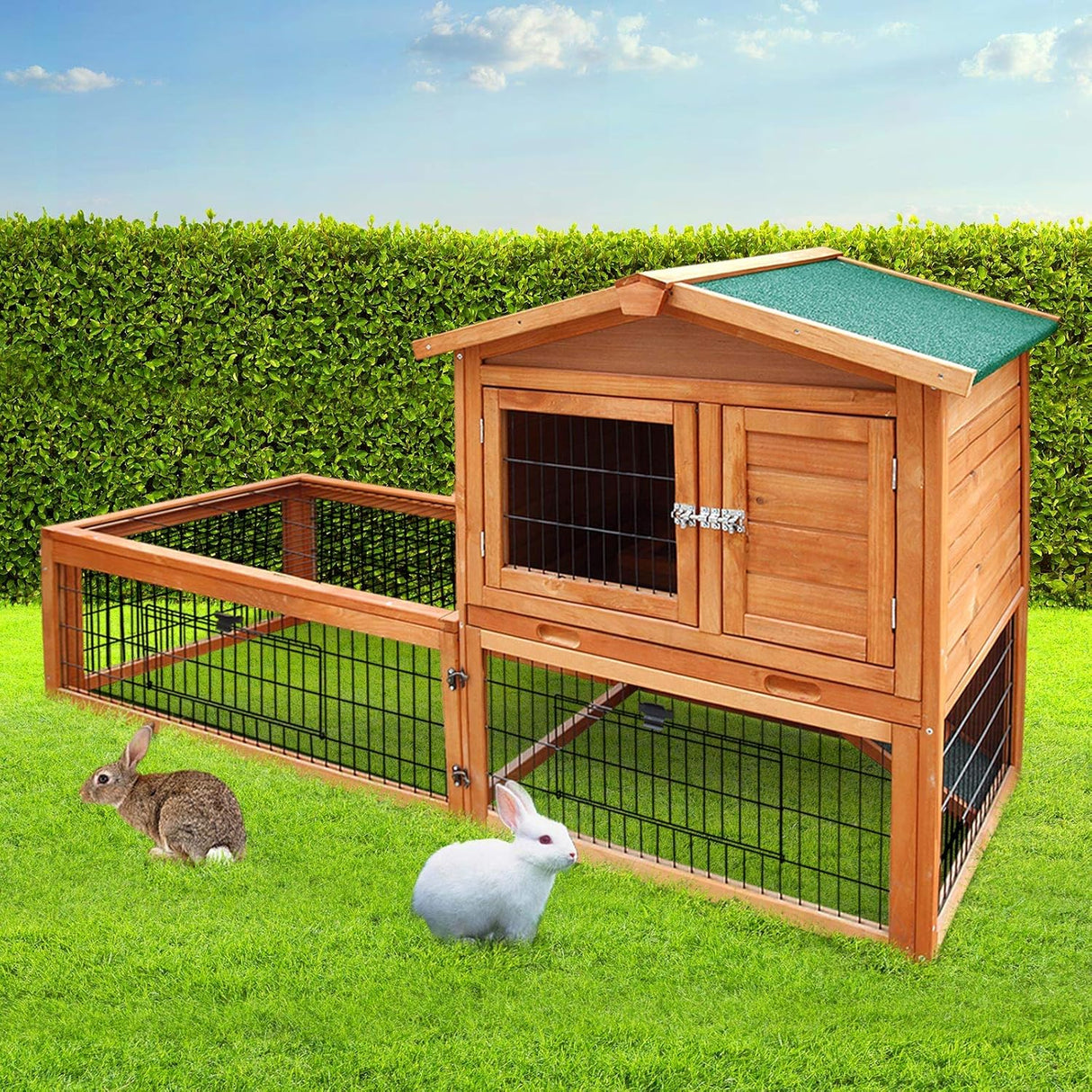 i.Pet Chicken Coop Large Rabbit Hutch, Coops Wooden Pet House Run Cage Walk in Guinea Pig Ferret Bunny Hen Chook, Metal Outdoor Door Roof Hatch Nestiong Box Farm Tray