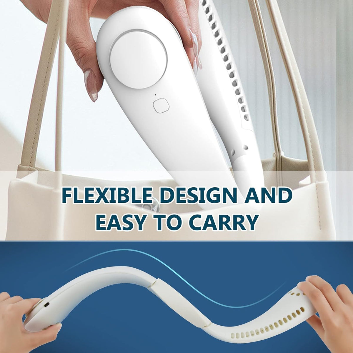 Neck Fan, Portable Hanging Neck Fan, Bladeless Mini Neck Fan with 360° Airflow, 3-Speed Hands-Free Personal Fan Rechargeable Wearable Fan Cooling Quiet for Home Office Travel Sports Outdoor