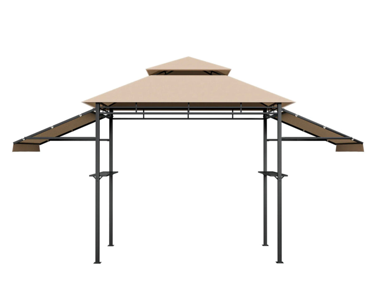 Outdoor BBQ Grill Gazebo with Adjustable Side Awnings & Shelves