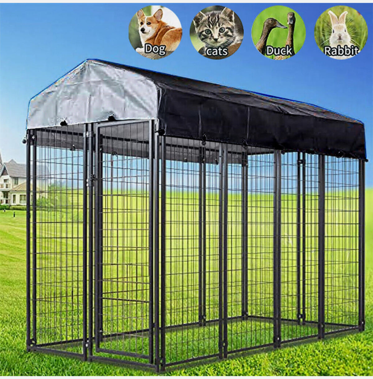 Painted-Iron Dog Kennel Run with 210D Oxford Cover – 3 Sizes