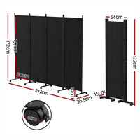 6-Panel Black Rolling Fabric Room Divider with 10 Lockable Wheels