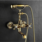 Gold Brass Bath Tap & Handheld Shower Set