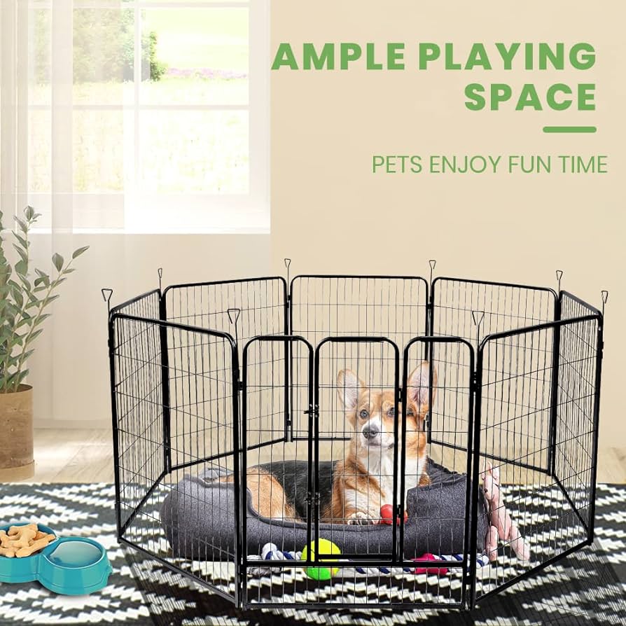 8-Panel Foldable Metal Pet Playpen with Gate