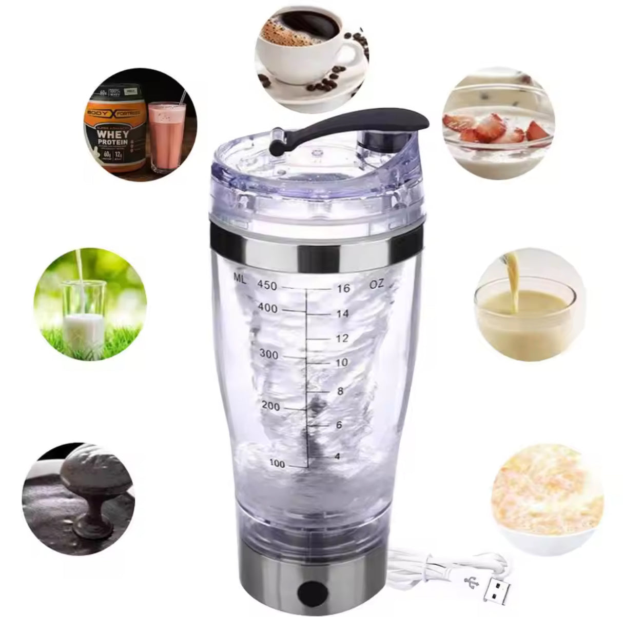 450ML Electric Protein Shaker USB Shaker Bottles Milk Coffee Blender Water Bottle Movement Vortex Tornado