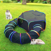 Pop-Open Mesh Cat Tent & Play Tunnel – Orange or Rainbow