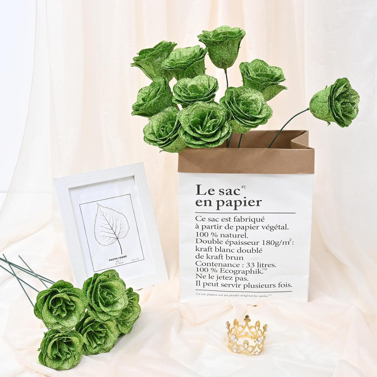DIY Glitter Rose Bouquet Kit – 24 Artificial Roses