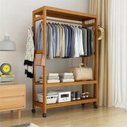 Rolling 3-Tier Bamboo Garment Rack – 78 × 41 × 169cm