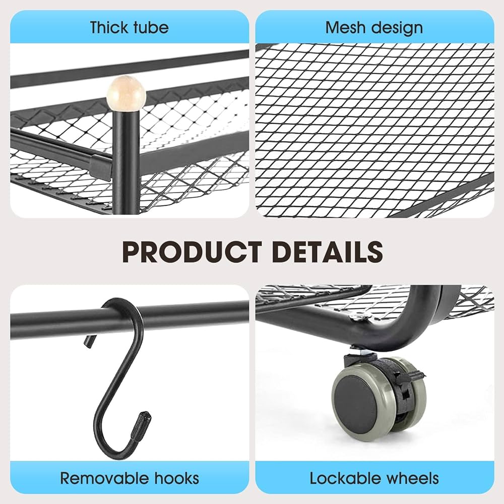 Rolling Home-Gym Storage Rack with Hooks
