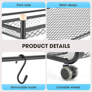 Rolling Home-Gym Storage Rack with Hooks
