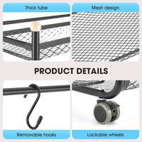 Rolling Home-Gym Storage Rack with Hooks