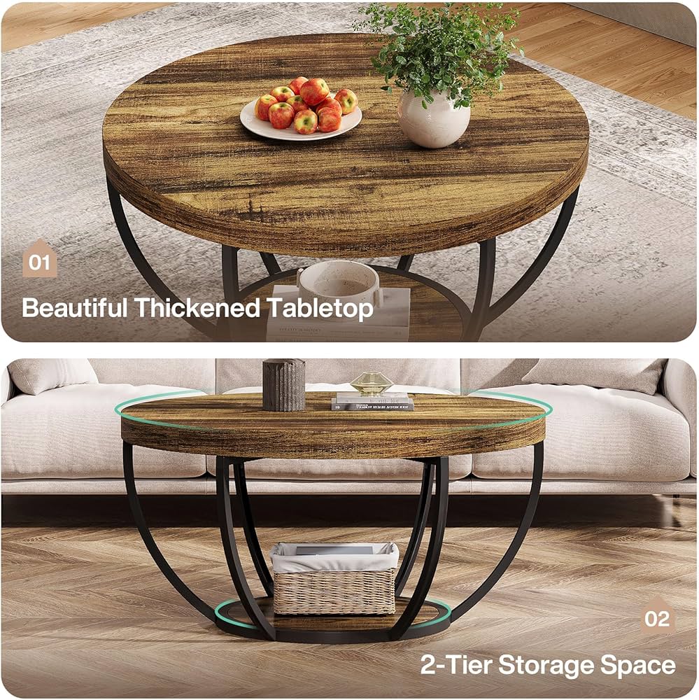 80 cm 2-Tier Round Industrial Coffee Table