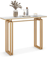 110cm Console Table, Faux Marble Sofa Table w/Sturdy Metal Legs, Adjustable Feet, Modern Entryway Table, Perfect for Foyer, Living Room, Hallway (Gold)
