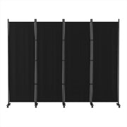 6-Panel Black Rolling Fabric Room Divider with 10 Lockable Wheels