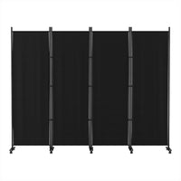 6-Panel Black Rolling Fabric Room Divider with 10 Lockable Wheels