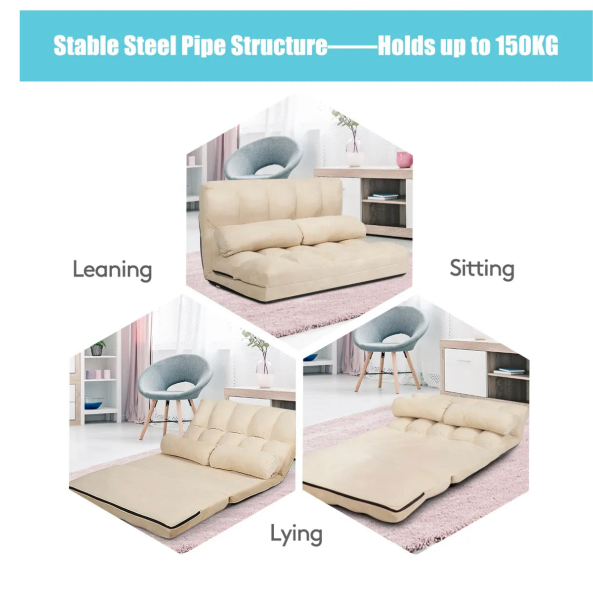 6-Position Foldable Floor Sofa with 2 Pillows