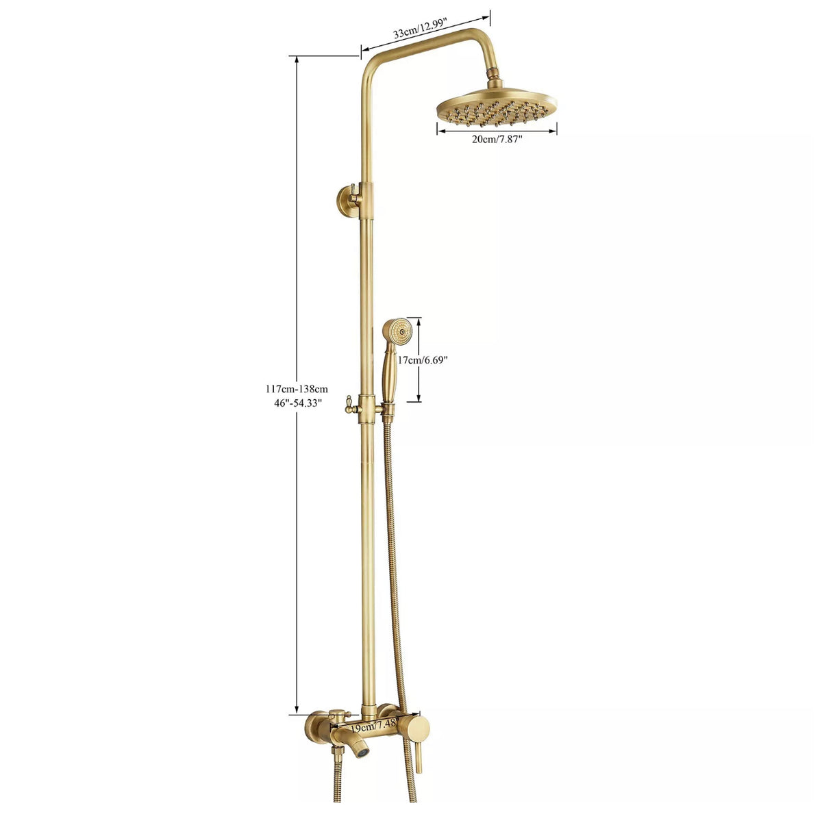 Antique-Brass Rain Shower & Hand-Shower Set