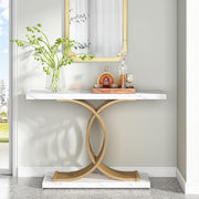 99 cm Gold & White Faux-Marble Console Table