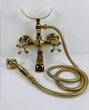 Gold Brass Bath Tap & Handheld Shower Set