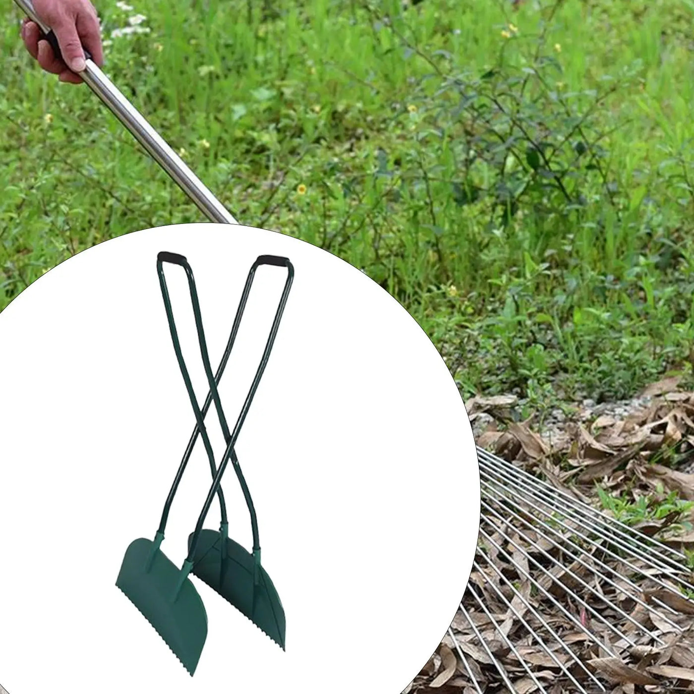 Long-Handled Leaf Grabber Rake – Carbon Steel Garden Leaf & Debris Collector (92cm)