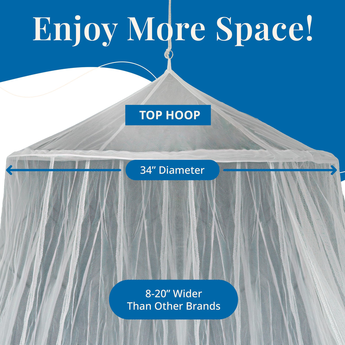 Extra-Large Untreated Hanging Mosquito Net – 8.5ft High, 34in Hoop