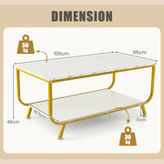 2-Tier Faux-Marble Coffee Table with Metal Frame