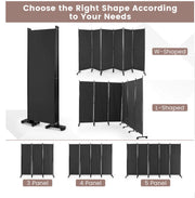 5.6 ft 6-Panel Rolling Room Divider – Black