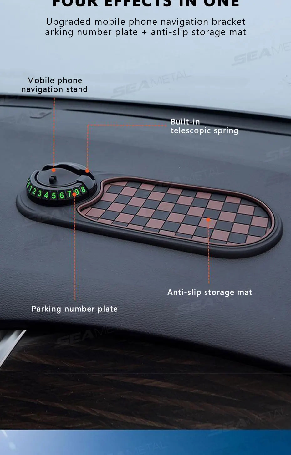 2-in-1 Anti-Slip Dashboard Mat with Rotating Phone Mount