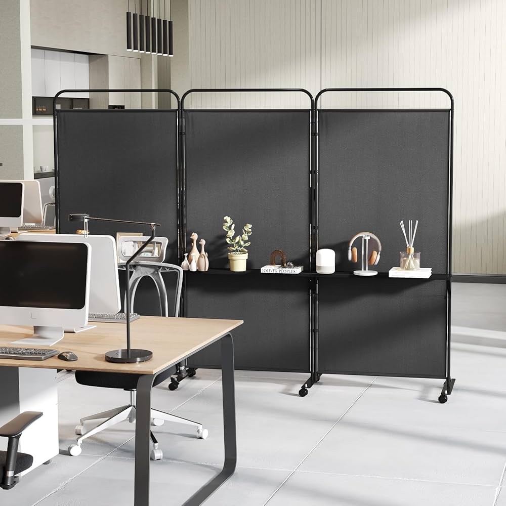 188cm Rolling 3-Panel Room Divider with 3 Shelves – 3 Colours