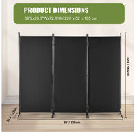 226 × 185 cm 3-Panel Black Fabric Room Divider