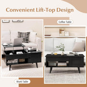 Lift-Top Coffee Table with Hidden Cabinet & Open Shelf
