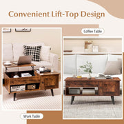 Lift-Top Coffee Table with Hidden Cabinet & Open Shelf
