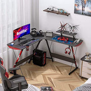 130 cm Carbon-Black L-Shaped Gaming Desk with Monitor Riser