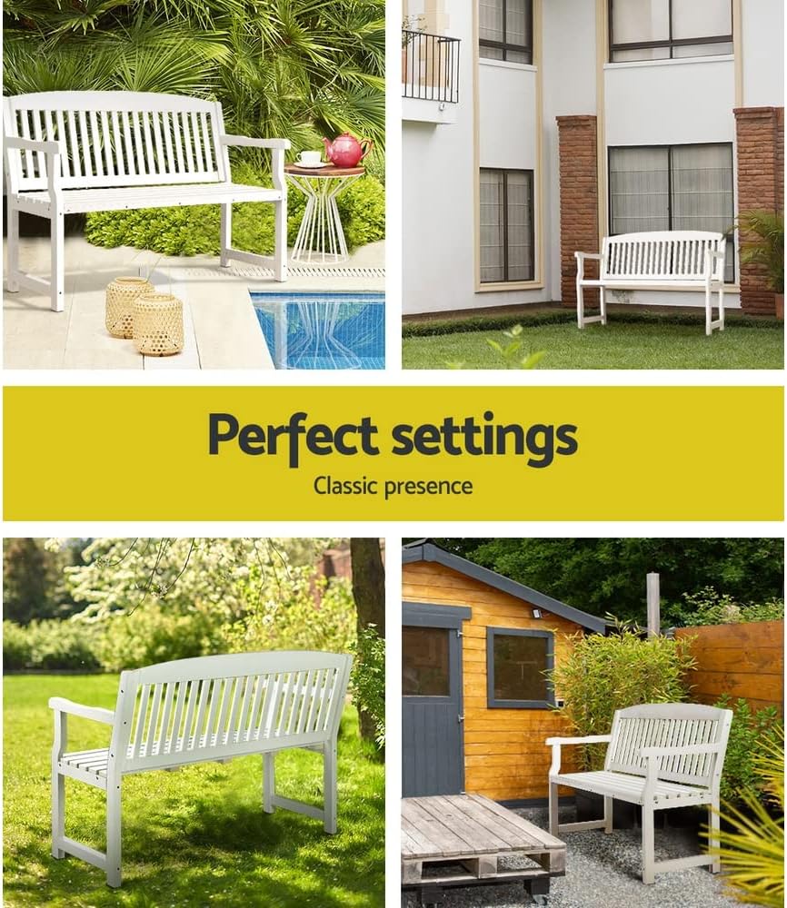120 cm White Fir-Wood Garden Bench – Up to 300 kg