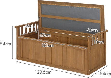 Outdoor Wooden Bench Storage Box 200L Capacity, Durable Fir Wood Cabinet Garden Seatwith Tool Chest Toy Storages Container for Patio Garden Lawn Balcony, 320kg Weight Capacity Natural Color