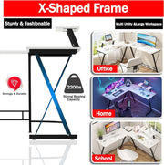 L-Shaped Corner Gaming Desk with Large Monitor Riser