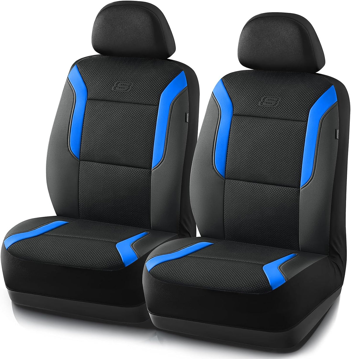 Memory Foam Car Seat Covers, Leather & Mesh Thick Protection, Black Front Cover, Airbag Compatible, Automotive Comfort & Protection for Most Cars, Trucks, SUVs, Black & Memory Foam (SK01055)