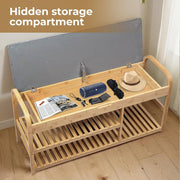 3-Tier Bamboo Shoe Bench with Cushion & Drawer – 150 kg