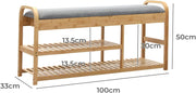 3-Tier Bamboo Shoe Bench with Cushion & Drawer – 150 kg