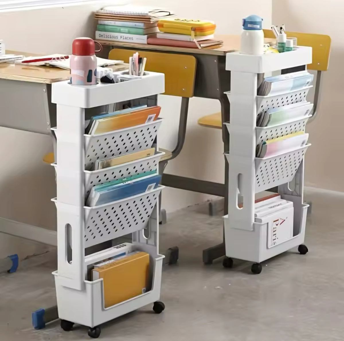5-Tier Mobile Bookcase – White