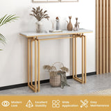 110cm Console Table, Faux Marble Sofa Table w/Sturdy Metal Legs, Adjustable Feet, Modern Entryway Table, Perfect for Foyer, Living Room, Hallway (Gold)