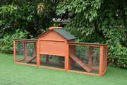 Double-Run Fir-Wood Rabbit Hutch – 210 × 45.5 × 84.5 cm