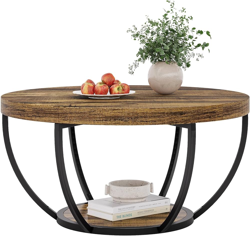80 cm 2-Tier Round Industrial Coffee Table