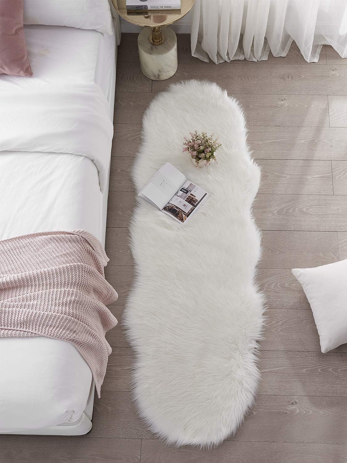 60 × 180 cm Pink Faux-Sheepskin Fur Runner